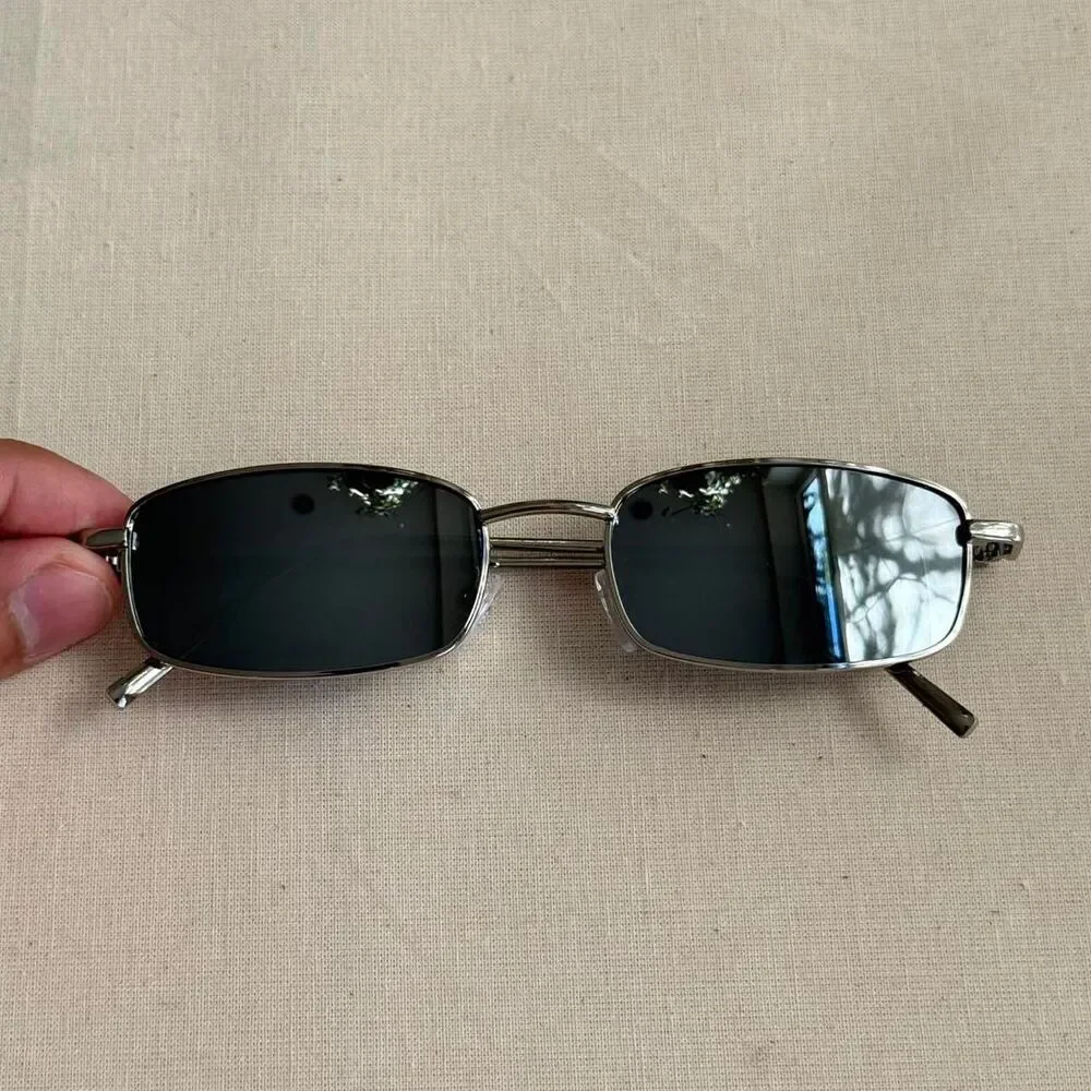 y2k  2000s unique slim style silver trim mirror lense sunglasses